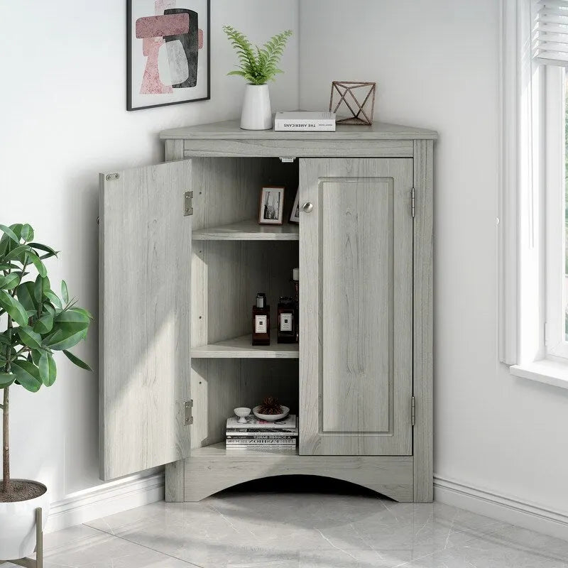 Meuble d'angle de rangement avec étagères réglables et portes