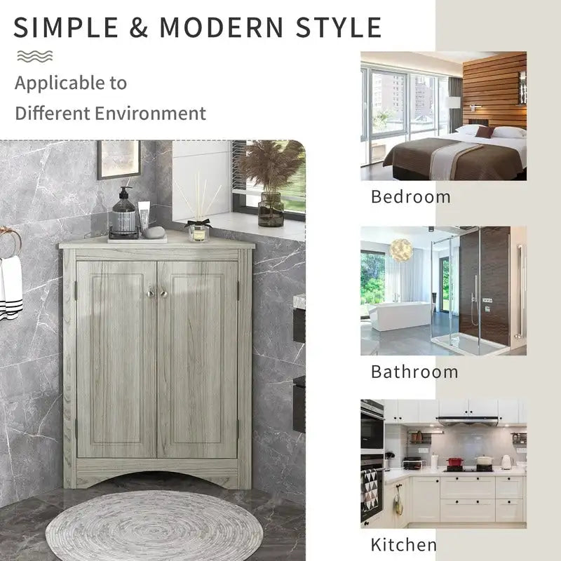 Meuble d'angle de rangement avec étagères réglables et portes