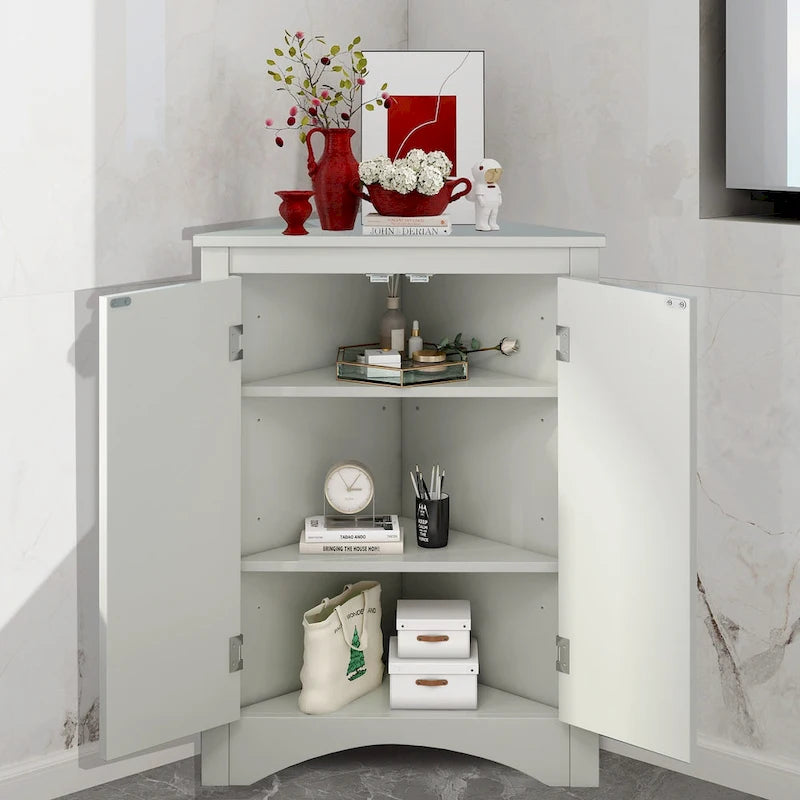 Meuble d'angle de rangement avec étagères réglables et portes