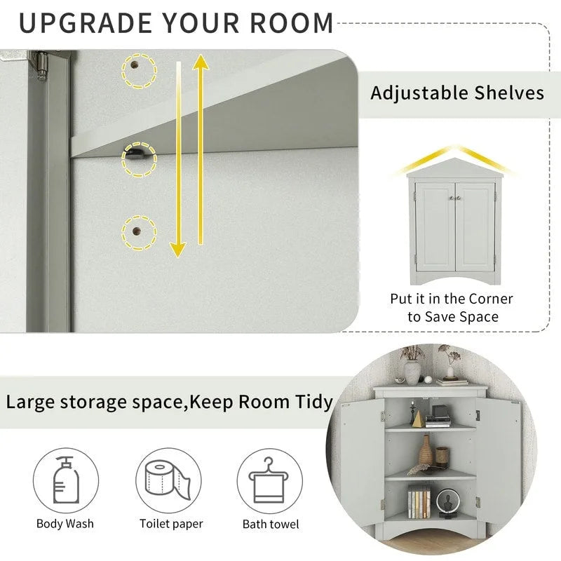 Meuble d'angle de rangement avec étagères réglables et portes