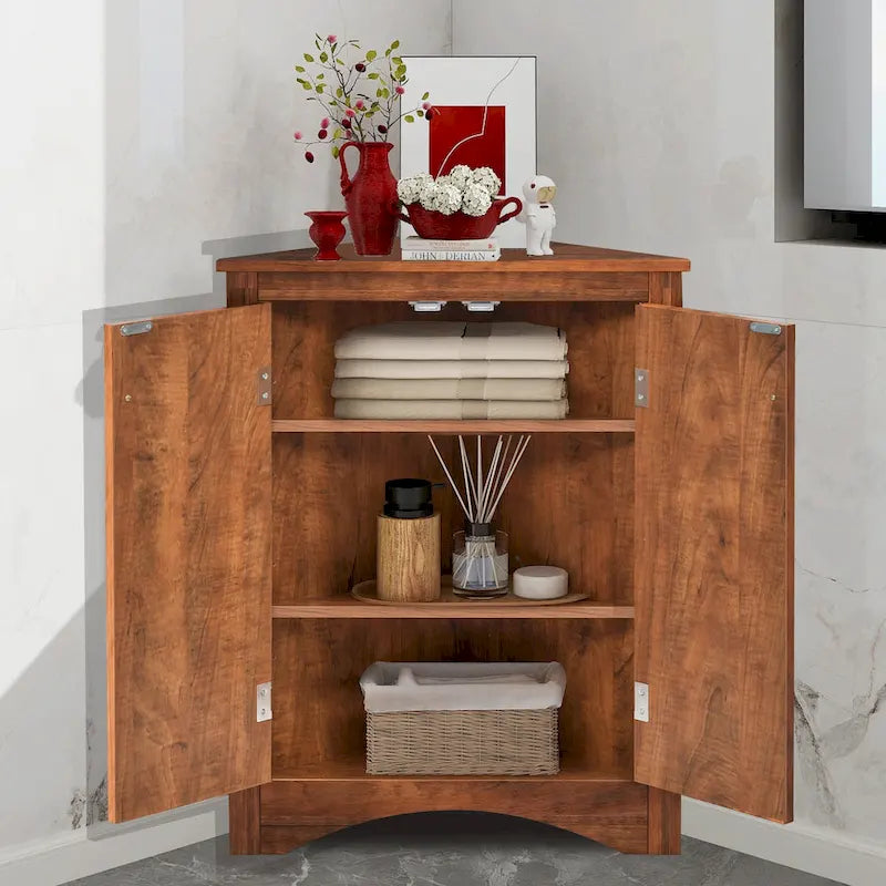 Meuble d'angle de rangement avec étagères réglables et portes