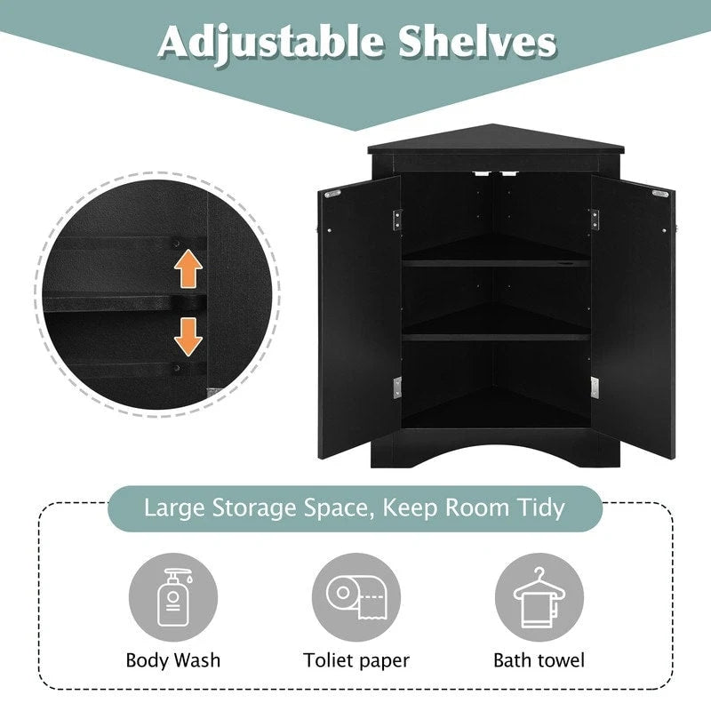 Meuble d'angle de rangement avec étagères réglables et portes