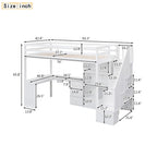 Lit mezzanine simple avec bureau en L, tiroirs, armoire et escalier de rangement – Gris