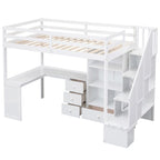 Lit mezzanine simple avec bureau en L, tiroirs, armoire et escalier de rangement – Gris