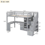 Lit mezzanine simple avec bureau en L, tiroirs, armoire et escalier de rangement – Gris