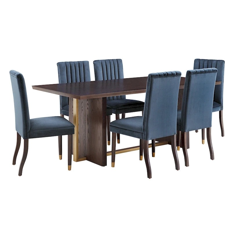 Ensemble de salle à manger Andrea 7 pièces – Table en bois espresso avec chaises en velours