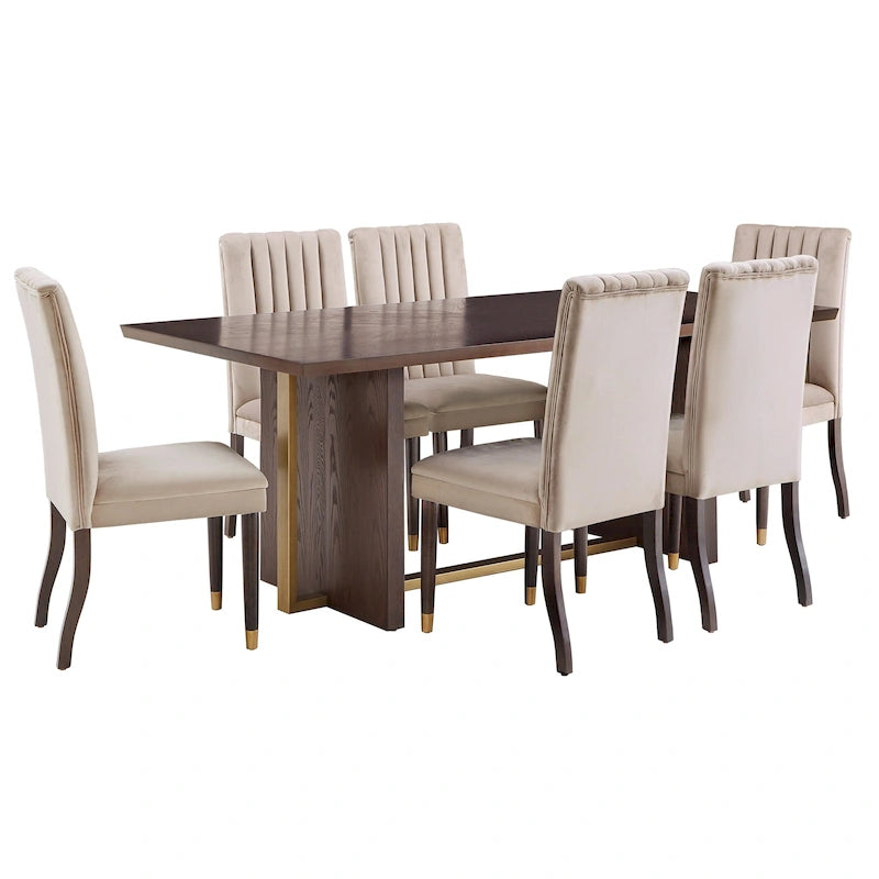 Ensemble de salle à manger Andrea 7 pièces – Table en bois espresso avec chaises en velours
