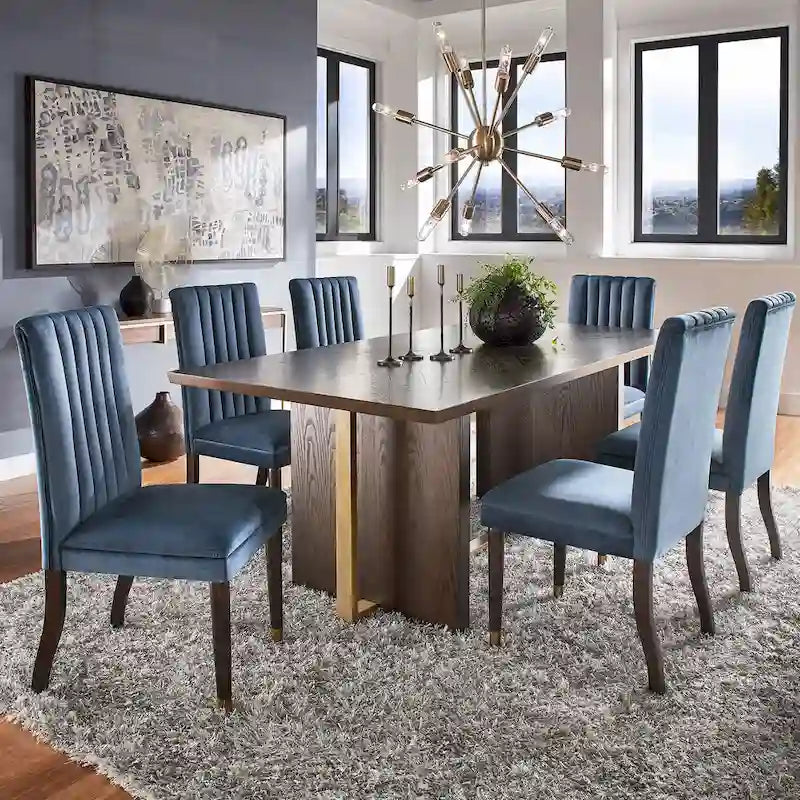 Ensemble de salle à manger Andrea 7 pièces – Table en bois espresso avec chaises en velours