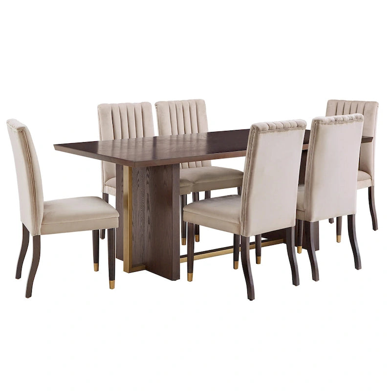 Ensemble de salle à manger Andrea 7 pièces – Table en bois espresso avec chaises en velours