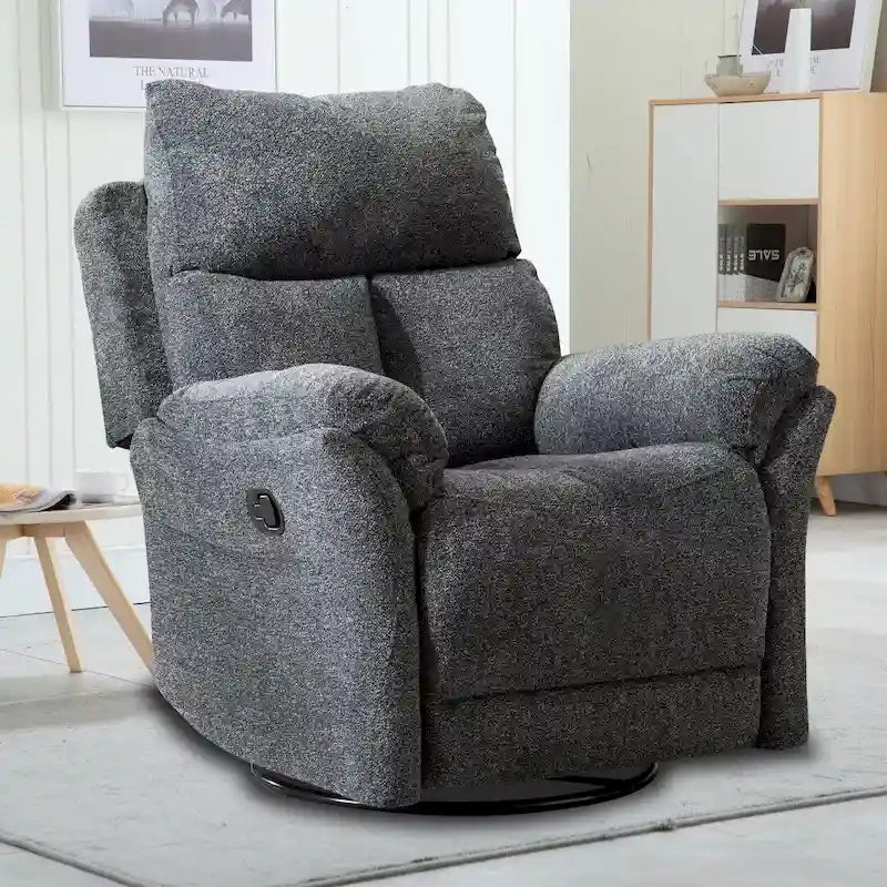 Fauteuil inclinable, pivotant et berçant en tissu avec repose-pieds