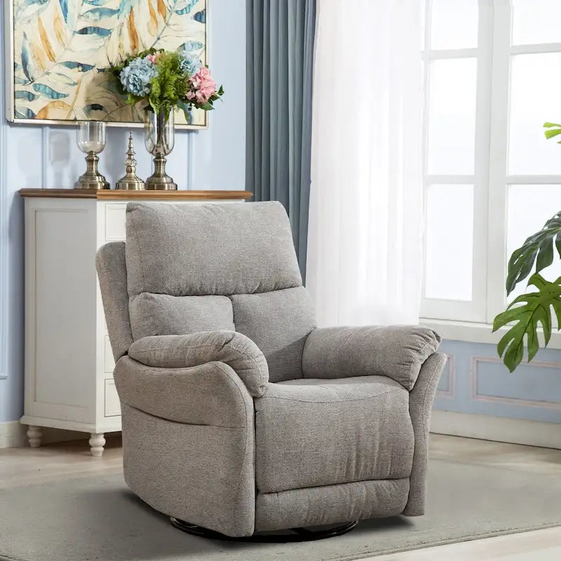 Fauteuil inclinable, pivotant et berçant en tissu avec repose-pieds