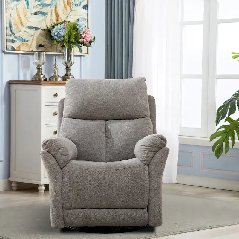 Fauteuil inclinable, pivotant et berçant en tissu avec repose-pieds