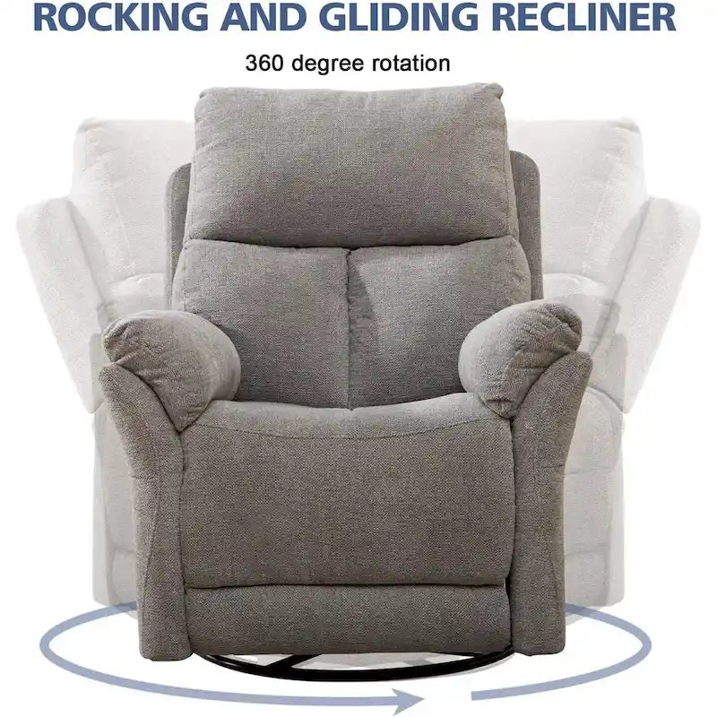 Fauteuil inclinable, pivotant et berçant en tissu avec repose-pieds