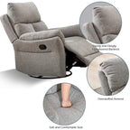 Fauteuil inclinable, pivotant et berçant en tissu avec repose-pieds