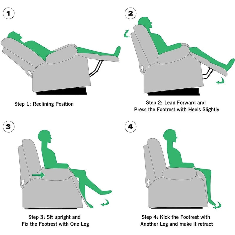 Fauteuil inclinable, pivotant et berçant en tissu avec repose-pieds