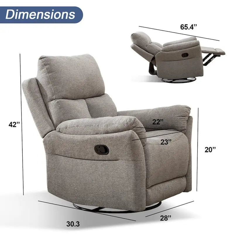 Fauteuil inclinable, pivotant et berçant en tissu avec repose-pieds