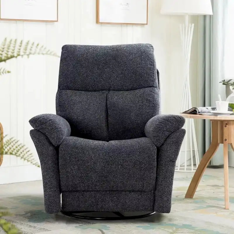 Fauteuil inclinable, pivotant et berçant en tissu avec repose-pieds