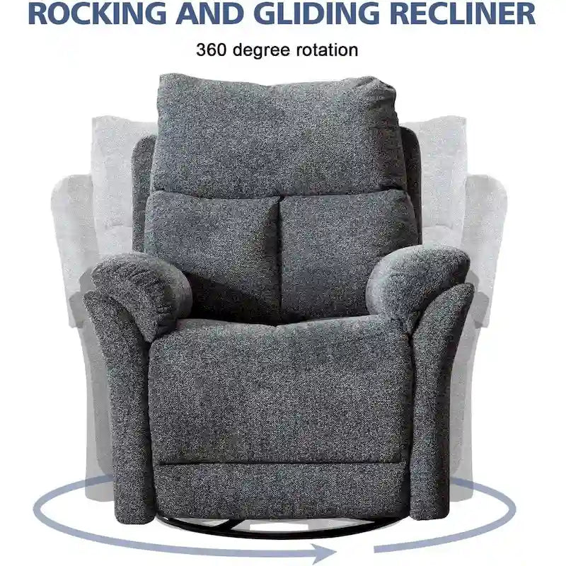 Fauteuil inclinable, pivotant et berçant en tissu avec repose-pieds