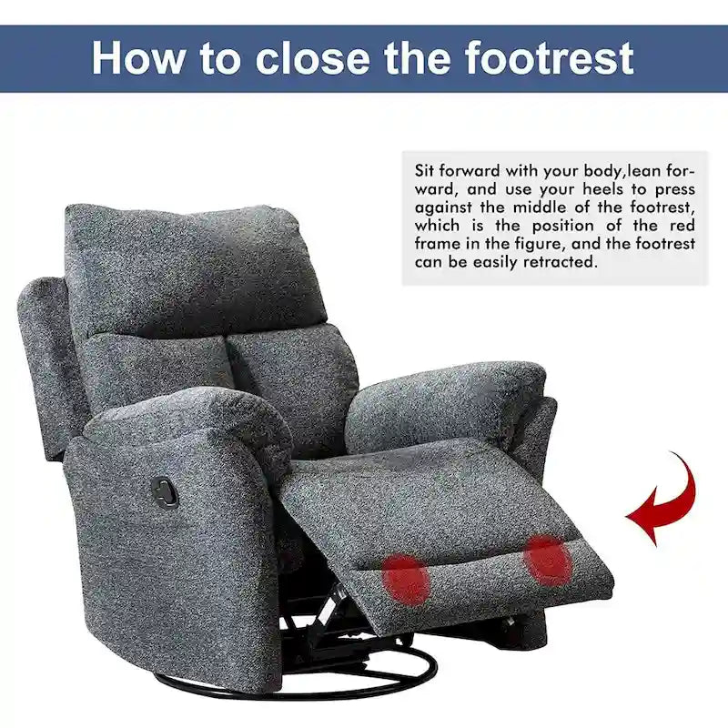 Fauteuil inclinable, pivotant et berçant en tissu avec repose-pieds