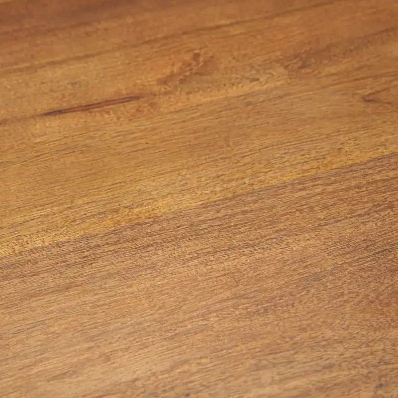 Table basse ronde avec plateau en bois massif et piètement en fonte