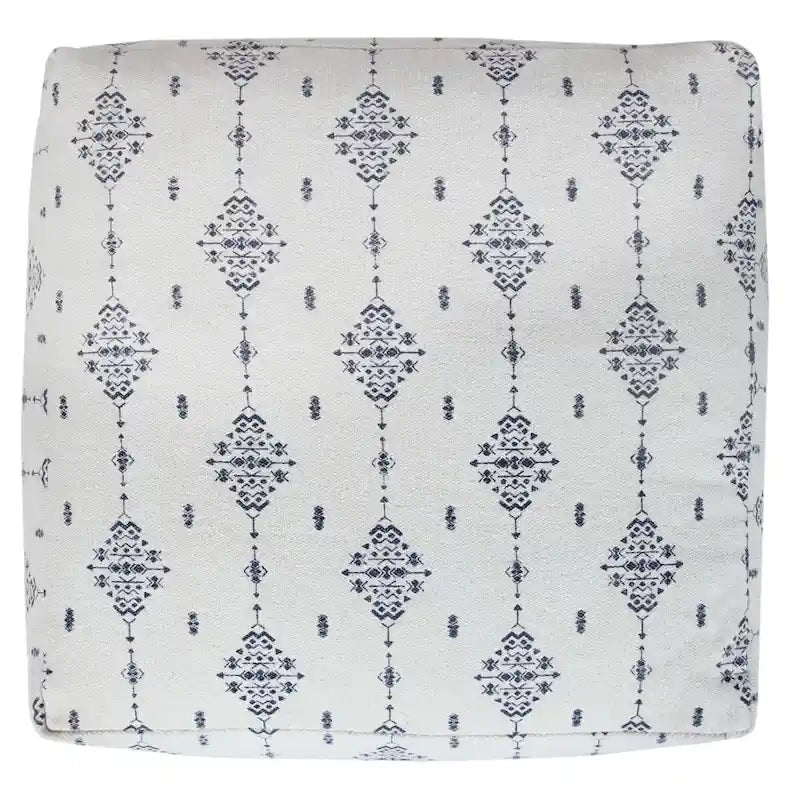 Pouf carré 45 cm – Coton bleu marine et blanc