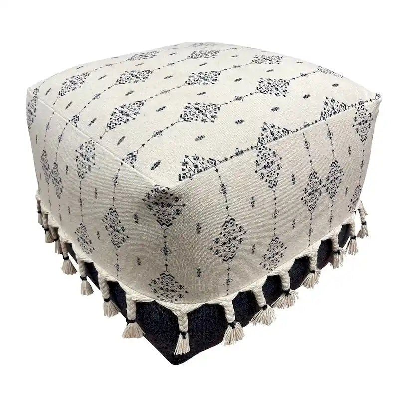 Pouf carré 45 cm – Coton bleu marine et blanc