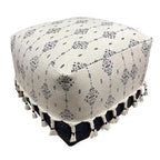 Pouf carré 45 cm – Coton bleu marine et blanc