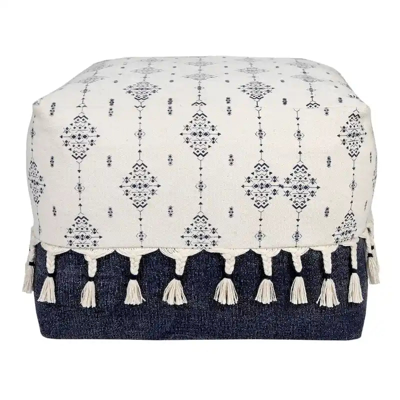Pouf carré 45 cm – Coton bleu marine et blanc