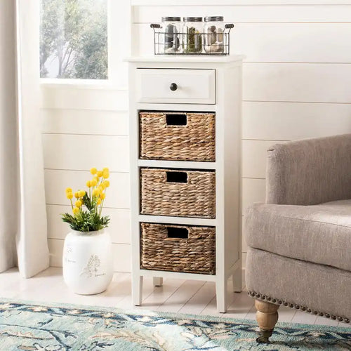 Table d'appoint à 4 tiroirs en paniers tressés, 15 po L x 11,8 po P x 35,8 po H