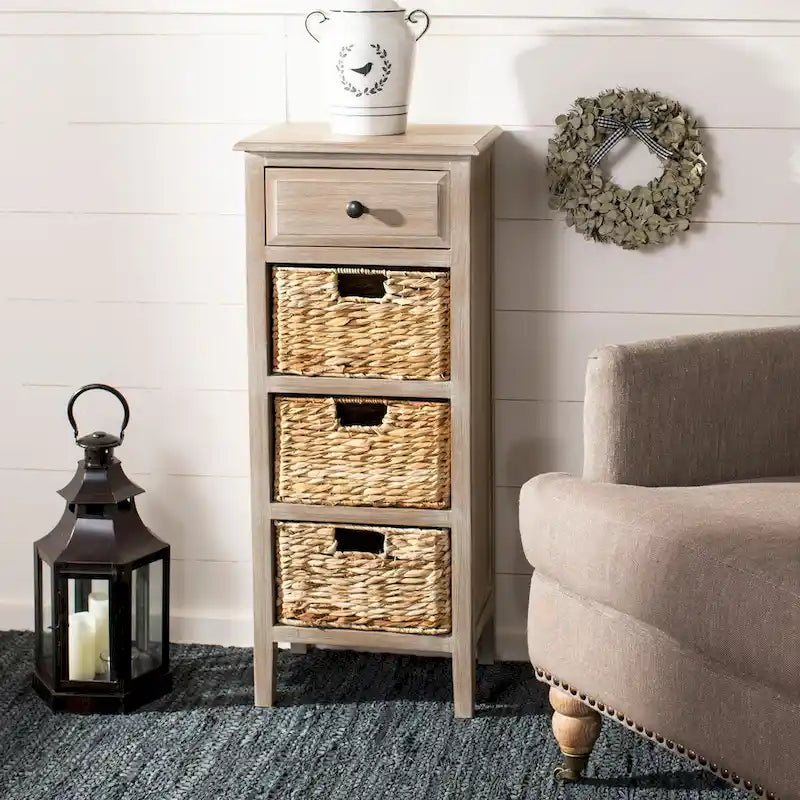 Table d'appoint à 4 tiroirs en paniers tressés, 15 po L x 11,8 po P x 35,8 po H