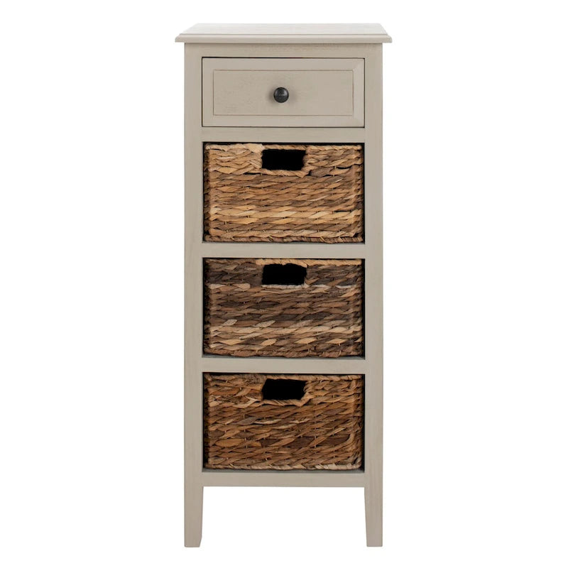Table d'appoint à 4 tiroirs en paniers tressés, 15 po L x 11,8 po P x 35,8 po H