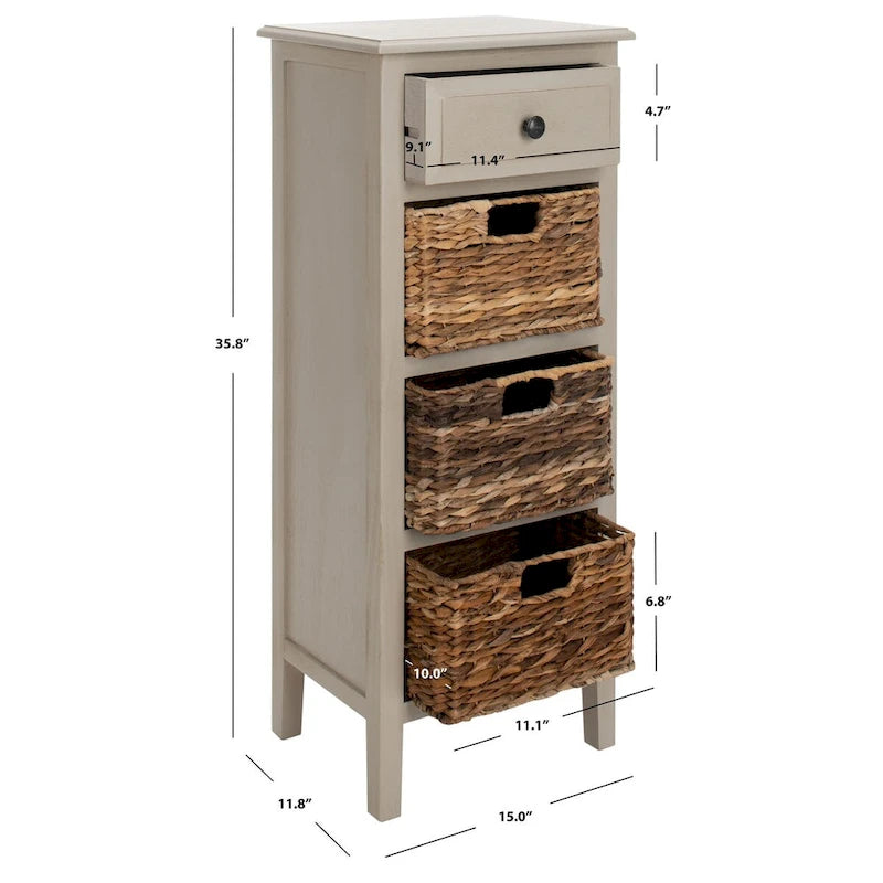 Table d'appoint à 4 tiroirs en paniers tressés, 15 po L x 11,8 po P x 35,8 po H