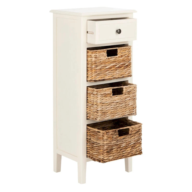Table d'appoint à 4 tiroirs en paniers tressés, 15 po L x 11,8 po P x 35,8 po H