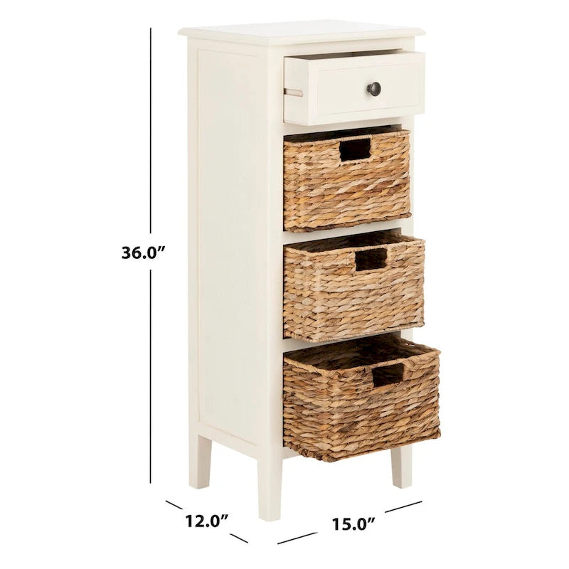 Table d'appoint à 4 tiroirs en paniers tressés, 15 po L x 11,8 po P x 35,8 po H