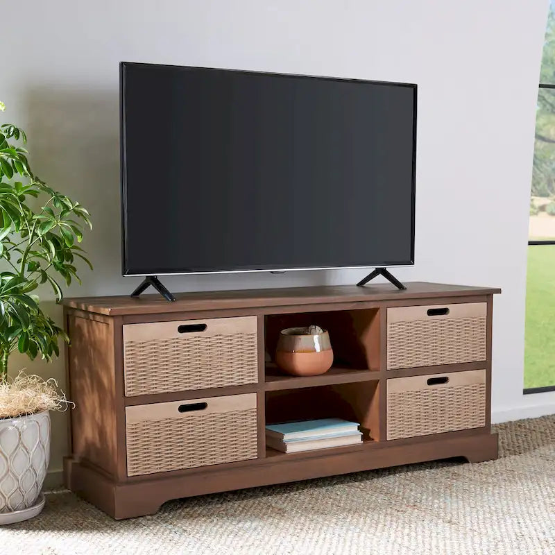 Meuble TV de 47 pouces avec rangements, tiroirs et étagères ouvertes