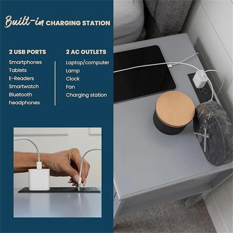Table de chevet avec tiroirs et station de recharge