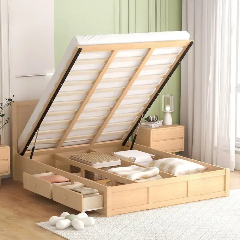 Lit plateforme queen avec tiroirs de rangement