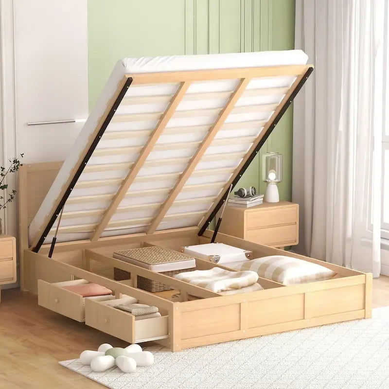 Queen Size Platform Bed with Storage and 2 Drawers