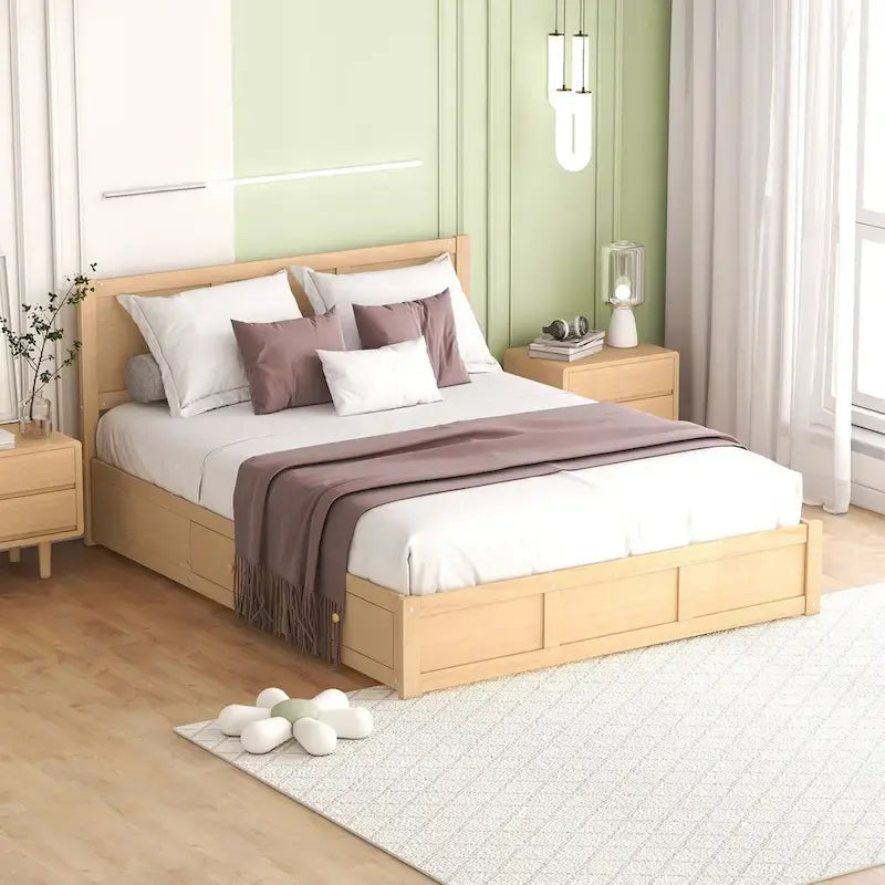 Lit plateforme queen avec tiroirs de rangement