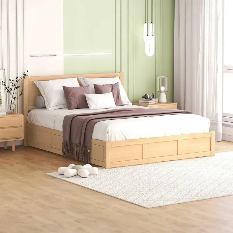 Lit plateforme queen avec tiroirs de rangement