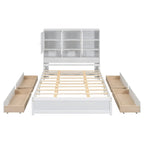 Lit plateforme Queen Size avec tête de lit de rangement et 4 tiroirs