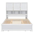 Lit plateforme Queen Size avec tête de lit de rangement et 4 tiroirs