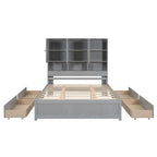 Lit plateforme Queen Size avec tête de lit de rangement et 4 tiroirs