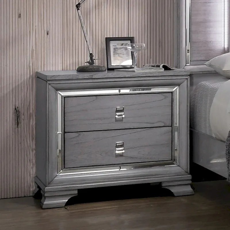 Ensemble contemporain de lit et table de nuit 2 pièces gris avec éclairage DEL
