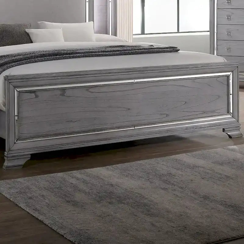 Ensemble contemporain de lit et table de nuit 2 pièces gris avec éclairage DEL