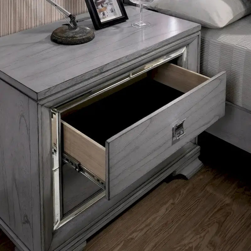 Ensemble contemporain de lit et table de nuit 2 pièces gris avec éclairage DEL