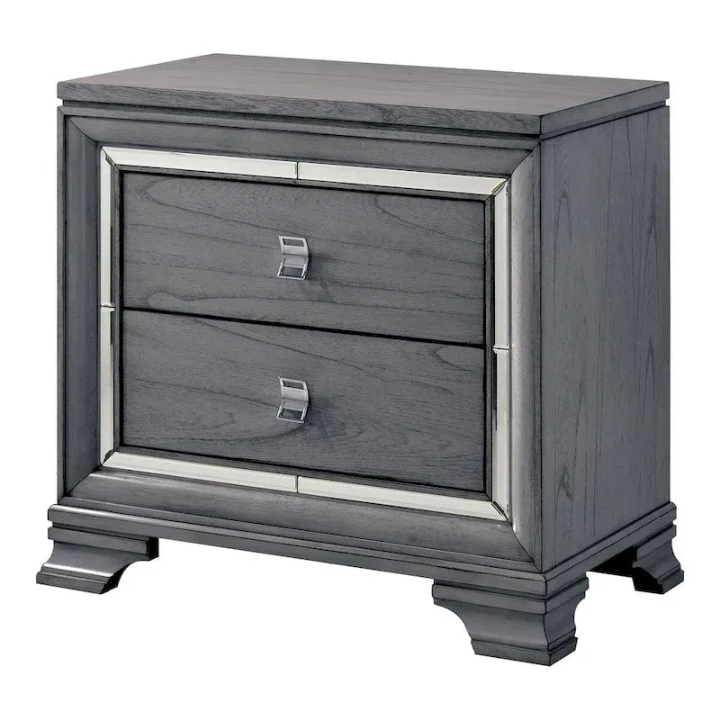 Ensemble contemporain de lit et table de nuit 2 pièces gris avec éclairage DEL
