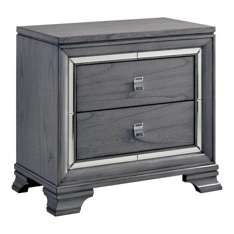 Ensemble contemporain de lit et table de nuit 2 pièces gris avec éclairage DEL