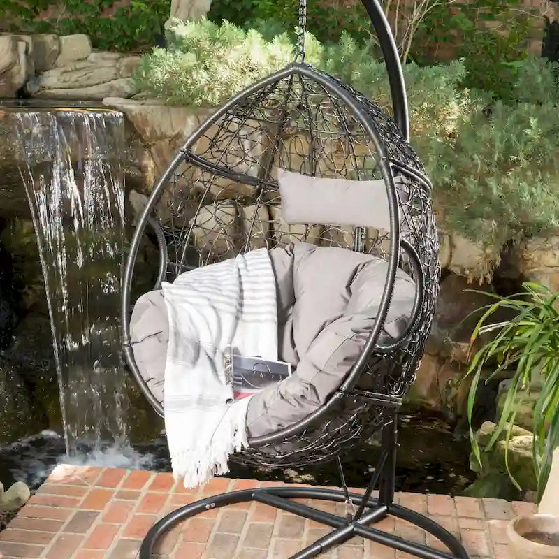 Fauteuil suspendu en osier avec coussins résistants à l'eau – Capacité de 136 kg