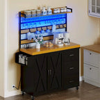Moasis Large Rolling Kitchen Island Bakers Rack with Power Outlet, LED Light & Tall Shelf